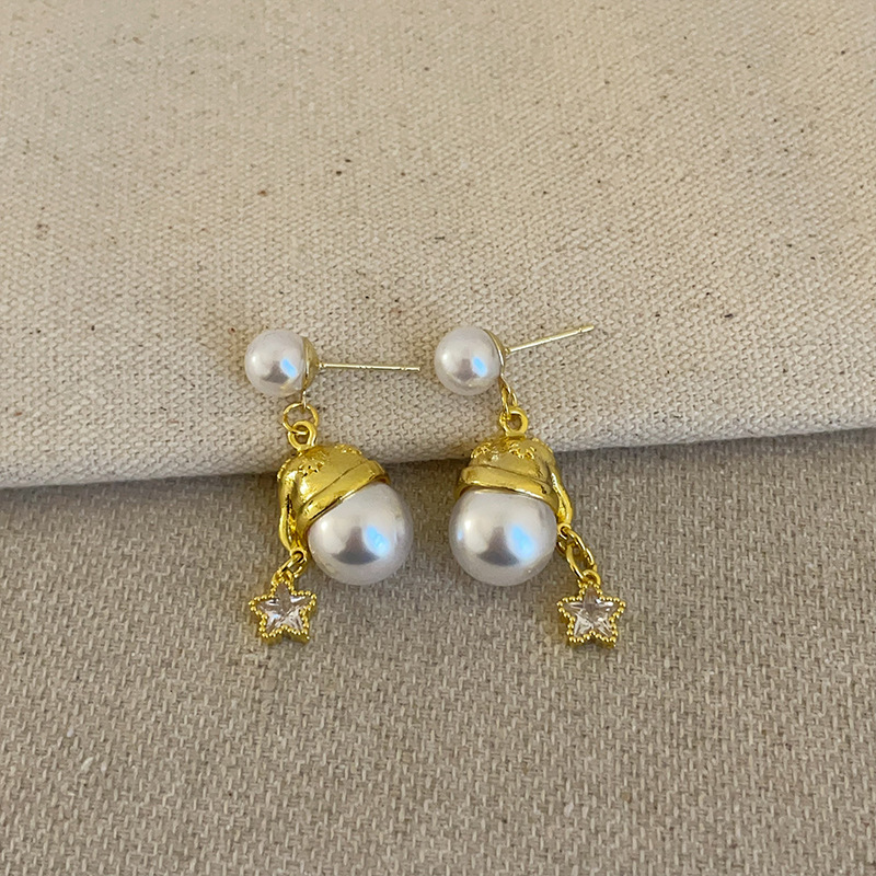 パール風チャーム付き金色ネックレスチェーン女性用