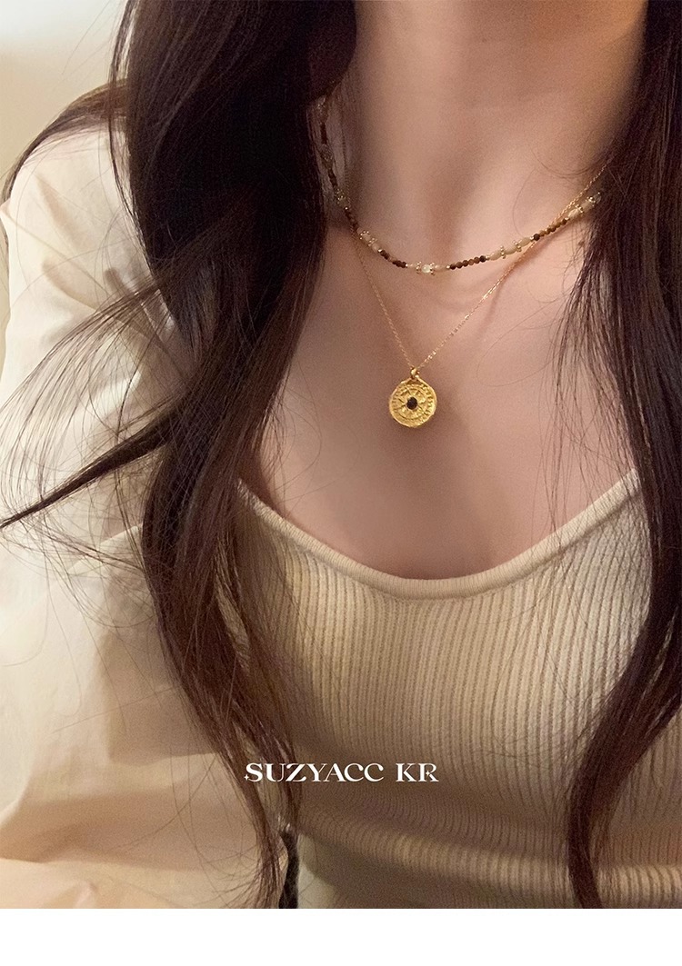 金色ネックレスチェーン二重層レディース上品首飾り