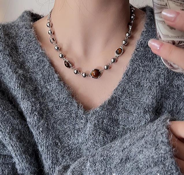 虎眼石ネックレスチェーン 鎖骨丈 男女兼用