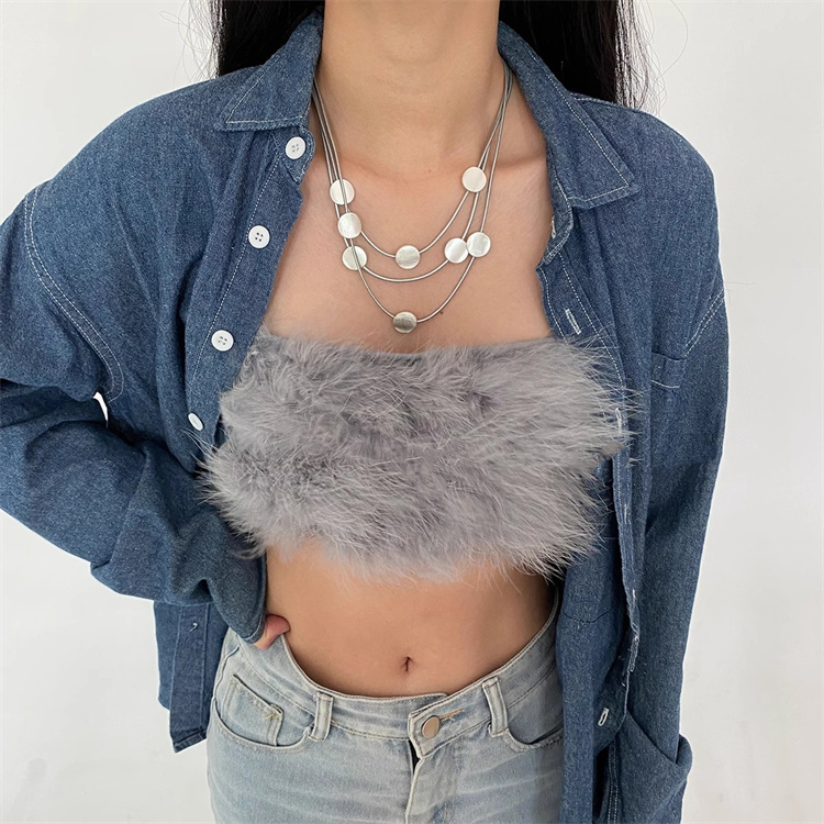 上品な重ね付け多層ネックレスチェーン丸プレート付き