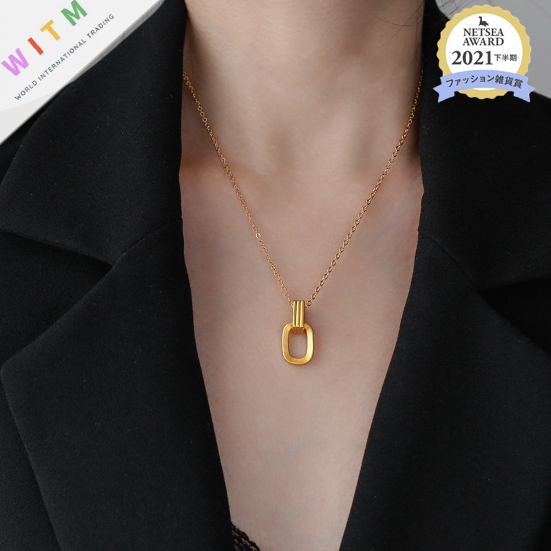 長方形ペンダント付きネックレスチェーン金属アレルギー対応