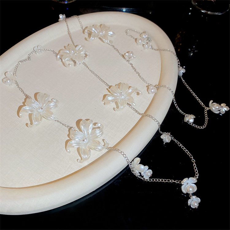 ネックレスチェーン 花モチーフ天然真珠ロング重ね付けネックレス体用チェーン付