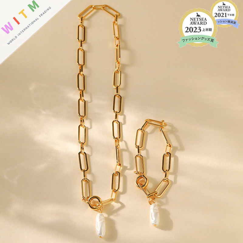 パール付き18金コーティングネックレスチェーンセット