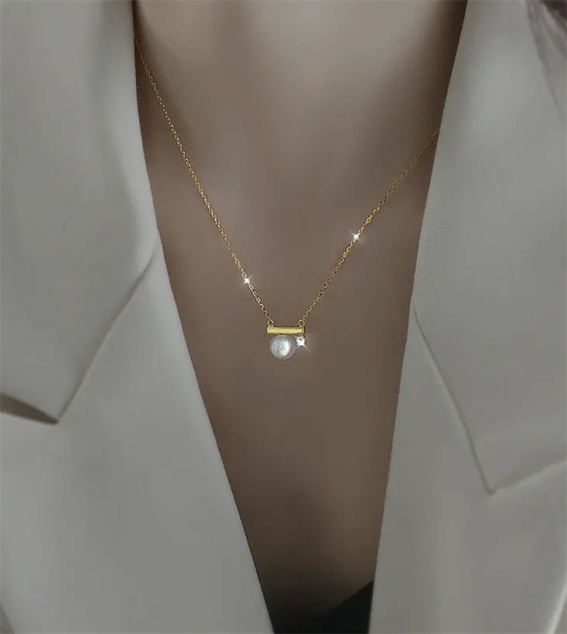 ネックレスチェーン パール付き華奢チェーン首飾り上品レディースネックレス