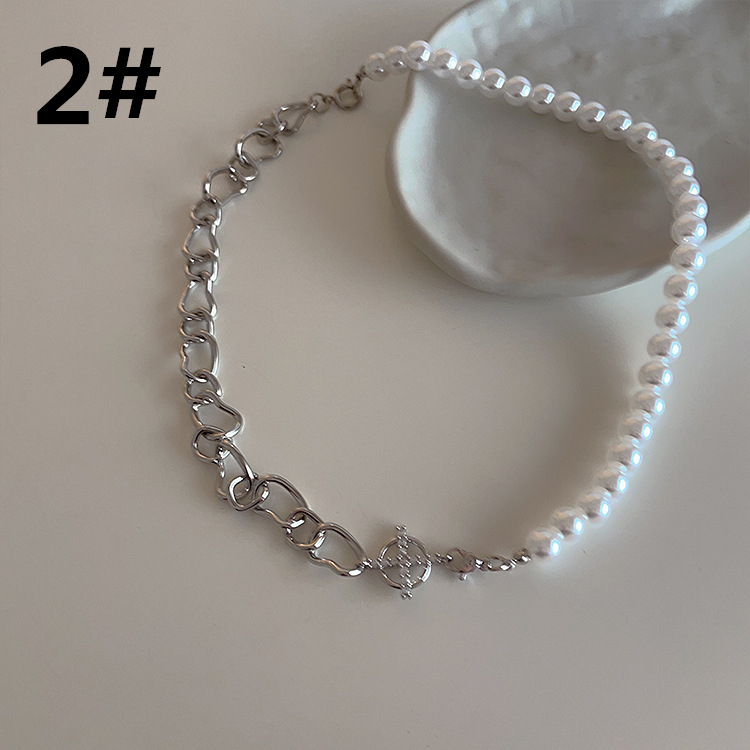 ネックレスチェーン 真珠と金属チェーンの不規則デザインネックレス