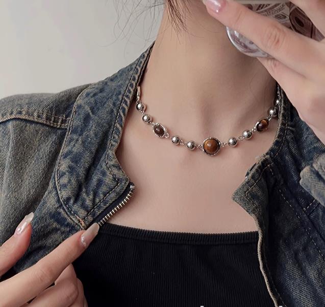 虎眼石ネックレスチェーン 鎖骨丈 男女兼用