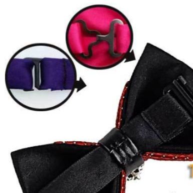 ネクタイ 格子柄生地にビジュー飾り付き蝶ネクタイ