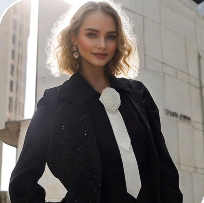 ネクタイ白立体山茶花モチーフ付き細身ネクタイ