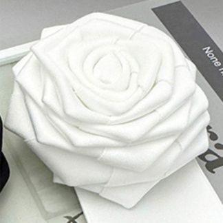 ネクタイ白立体山茶花モチーフ付き細身ネクタイ