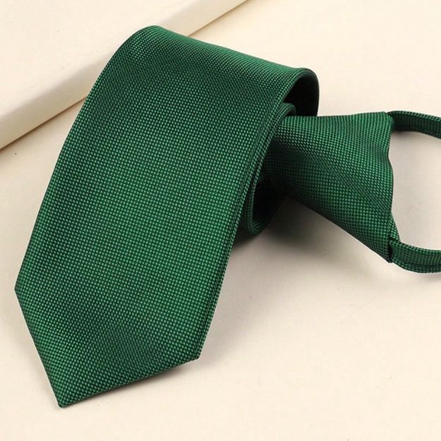 ネクタイ緑 簡単装着ジップ式無地ナロータイ