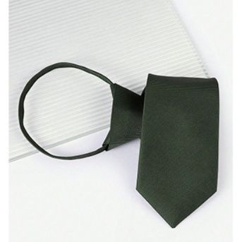 ネクタイ緑 簡単装着ジップ式無地ナロータイ
