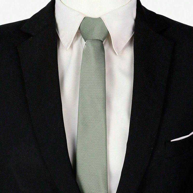 ネクタイ緑 簡単装着ジップ式無地ナロータイ