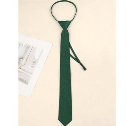 ネクタイ緑 簡単装着ジップ式無地ナロータイ