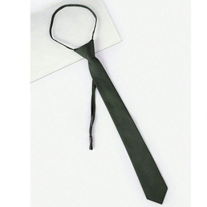 ネクタイ緑 簡単装着ジップ式無地ナロータイ
