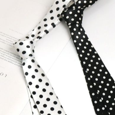 ネクタイ 水玉モノトーン柄ナロータイ2本セット