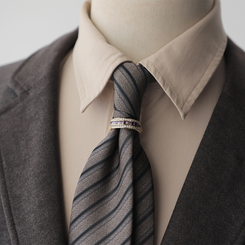 ネクタイ 斜縞柄装飾リング付きフォーマルネクタイ