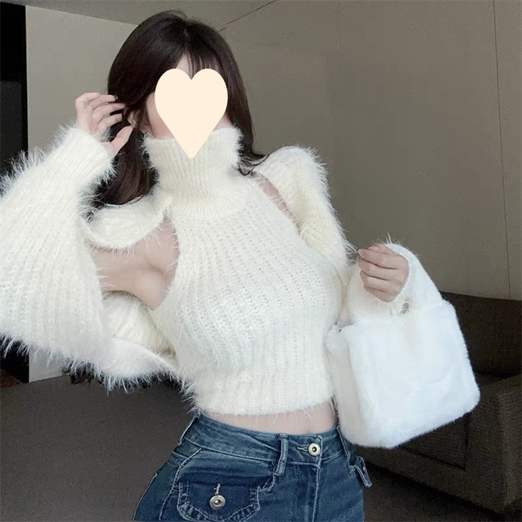 タートルネック　セーター ベストとトップスの二点セット　レディース　ボレロ