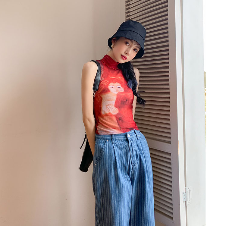 タートルネック　シアーメッシュ ノースリーブ