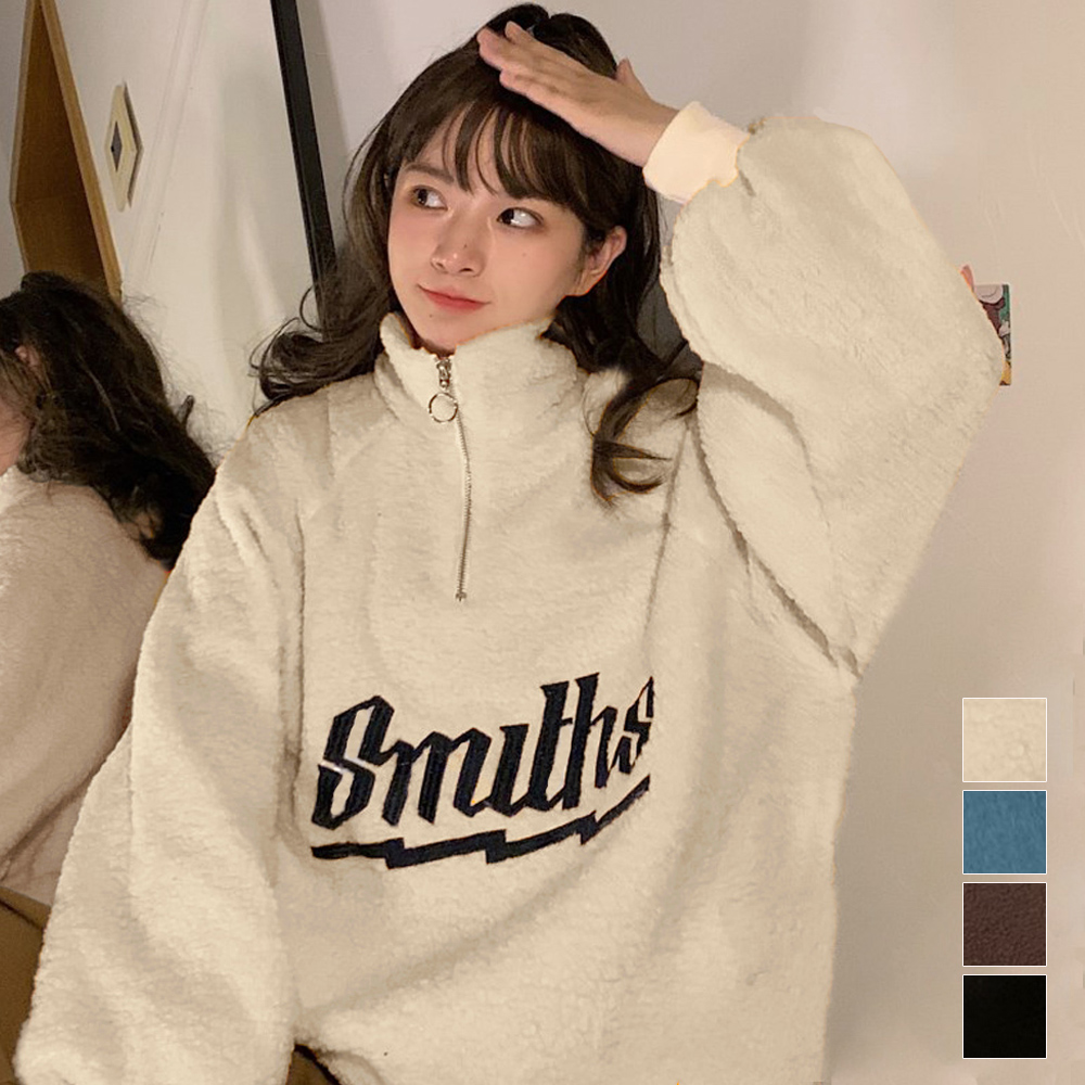 タートルネック ボア素材ハーフジップジャケット韓国風　レディース　長袖