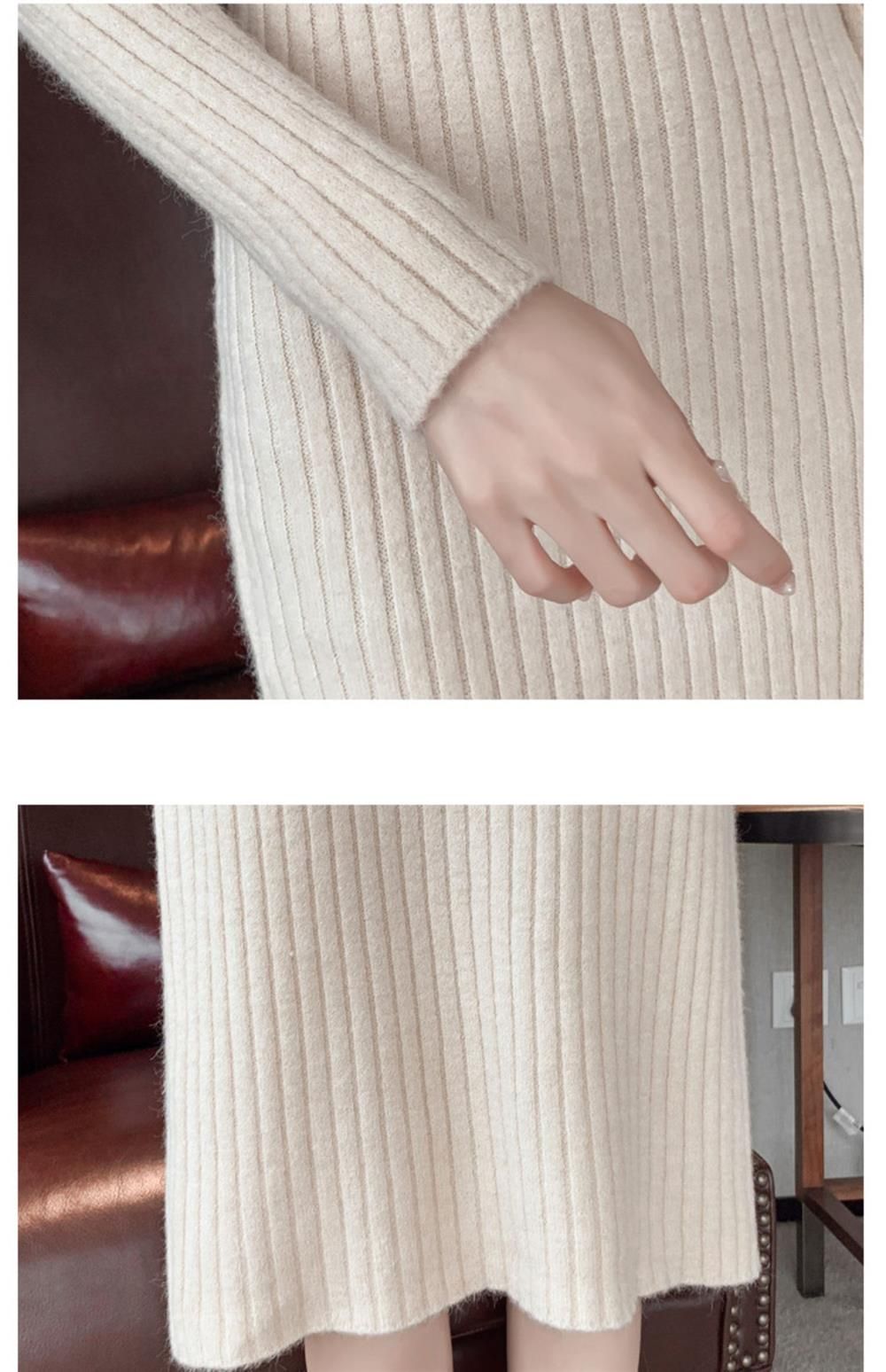 【タートルネック レディース 長袖】細身リブニットワンピース｜美ラインで魅せる秋冬エレガントコーデ