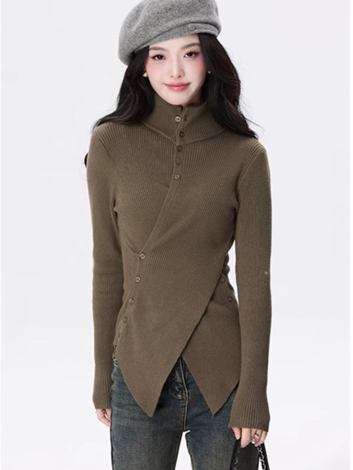 立体フリルで細見えシルエット｜華やかに整う大人のハイネックトップス　S〜XL