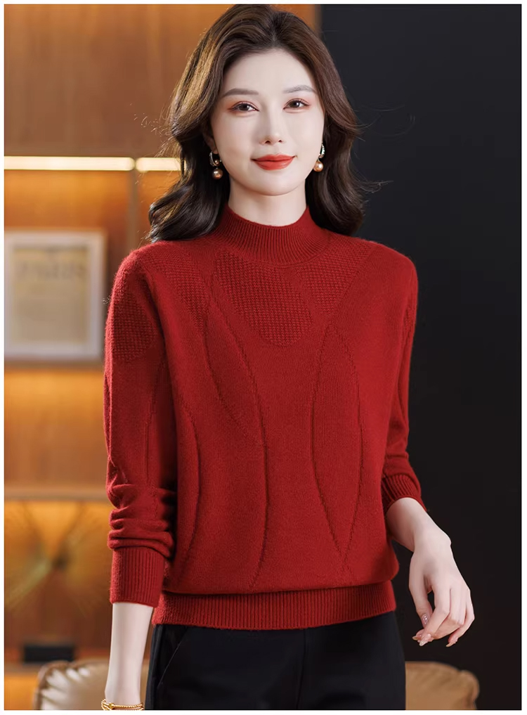 上品ニットセーター タートルネック長袖シャツ 無地編み込み柄