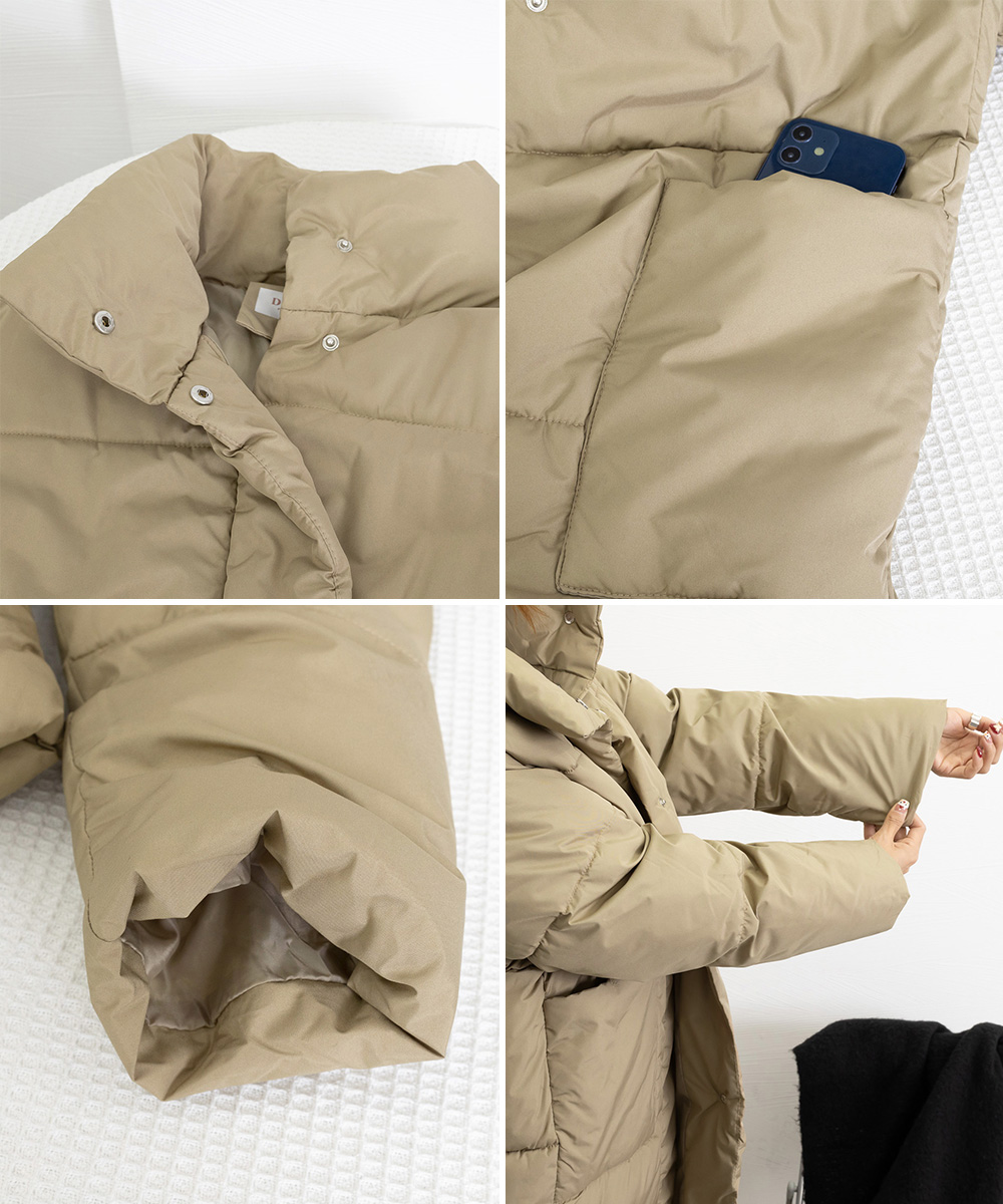 タートルネック 中綿入りロング丈ジャケット暖か防寒コート　レディース　長袖