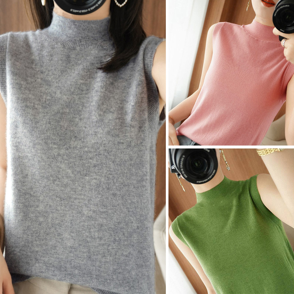 タートルネック レディース　ノースリーブ　ニットシャツ 7色展開