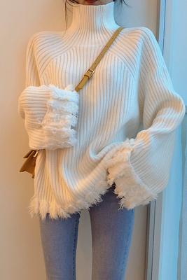 韓国風ストラップ付きタートルネックセーター長袖ニット