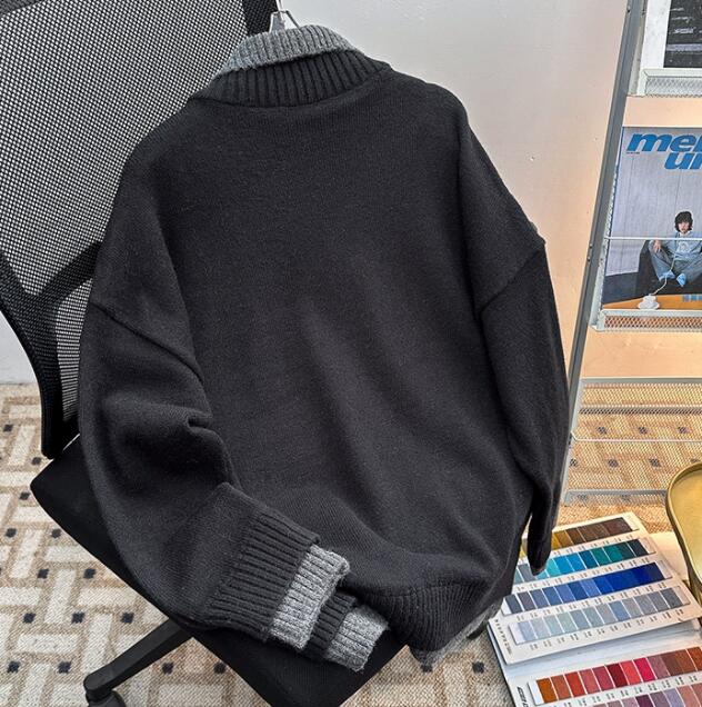 タートルネック メンズ 重ね着風 ニット セーター 保温　秋冬　長袖