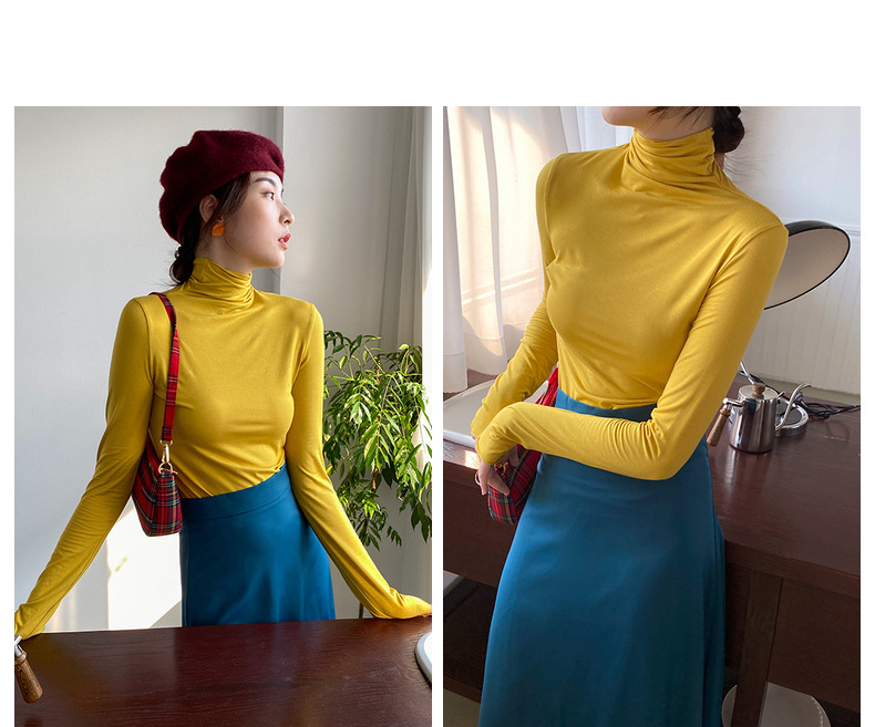 新作 長袖タートルネックシャツ 全９色展開 柔らか素材 冷え対策　レディース　長袖