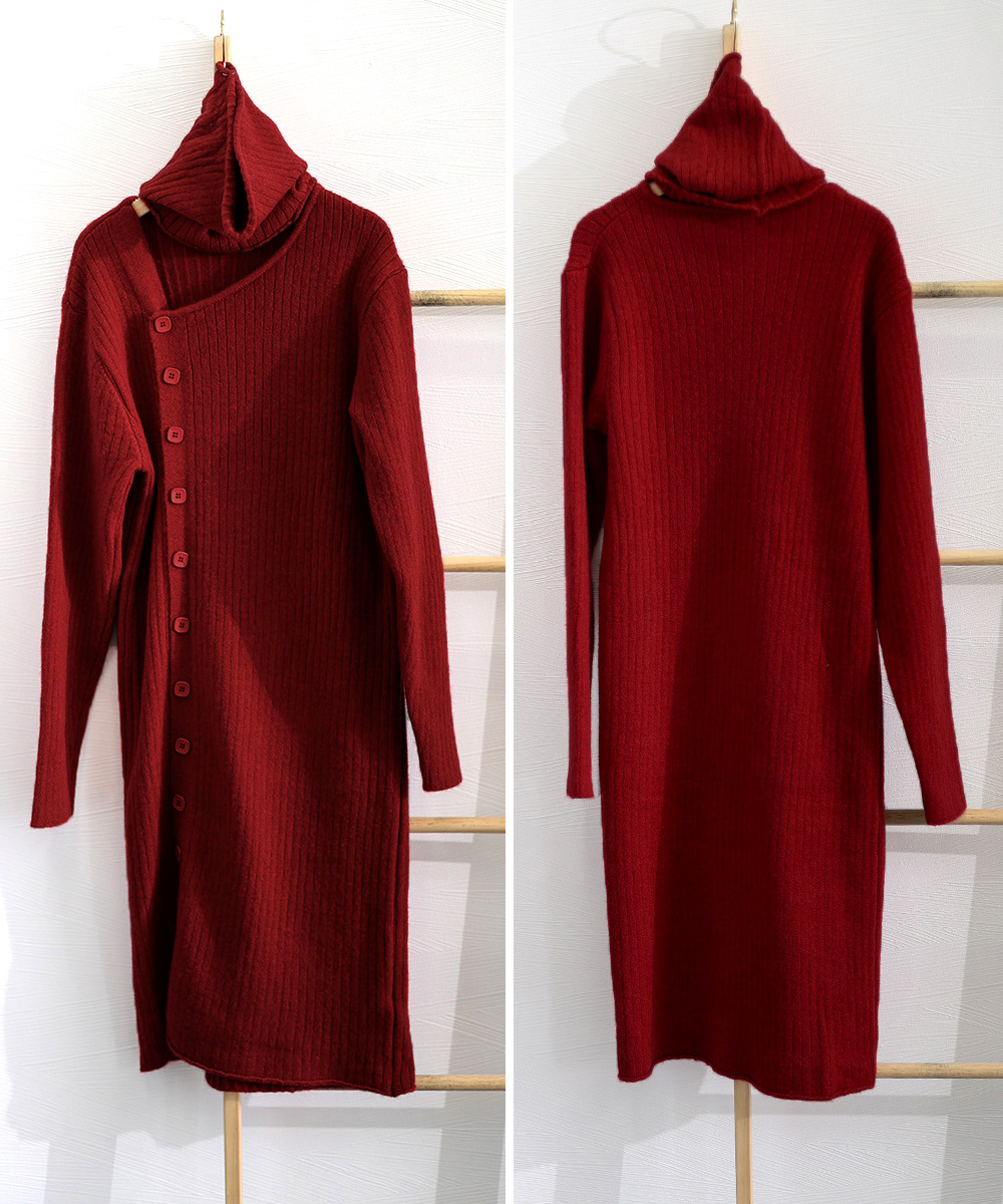 タートルネック ニットカーディガン ワンピース 体型カバー　長袖　ワンピース