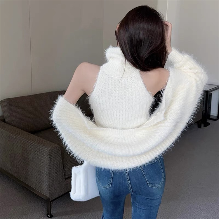 タートルネック　セーター ベストとトップスの二点セット　レディース　ボレロ