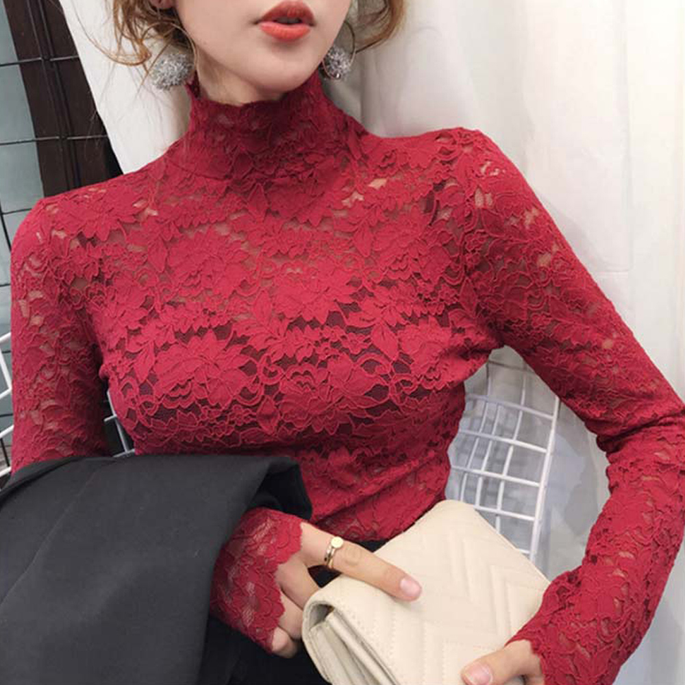 タートルネック　レディース　ノースリーブ　花柄レース タートルネックシャツ 上品シースルー