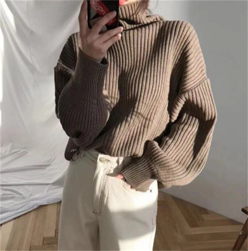 韓国風ゆったりニット地シャツ タートルネック防寒セーター