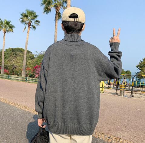 タートルネック メンズ暖か高首セーター無地厚手ゆったり長袖 ぽっちゃり、大きいサイズ対応