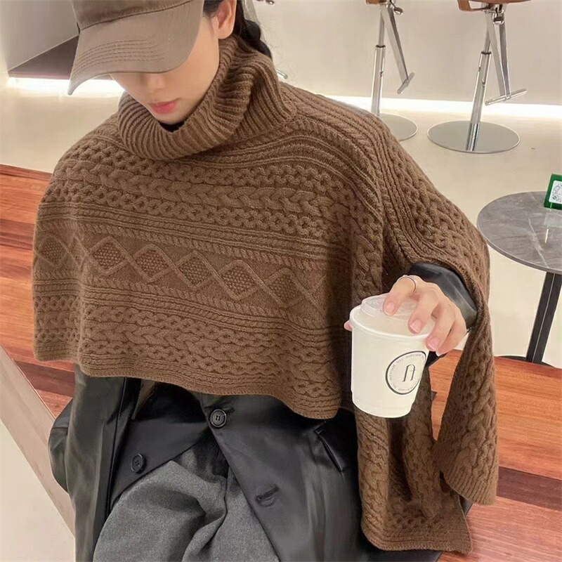 タートルネック　レディース　ポンチョ　変形ニットジャケット