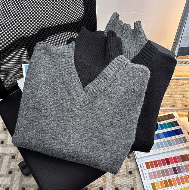 タートルネック メンズ 重ね着風 ニット セーター 保温　秋冬　長袖