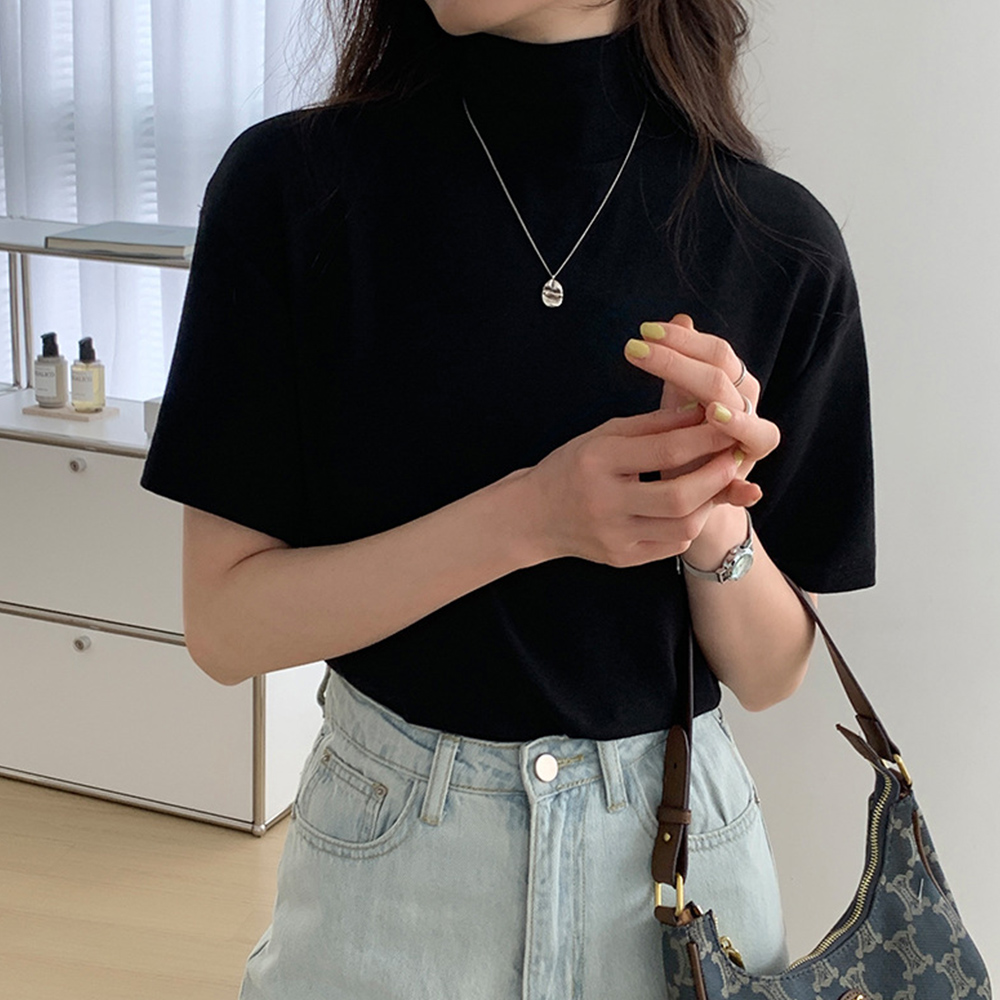 レディース タートルネック半袖シャツ 薄手 春夏