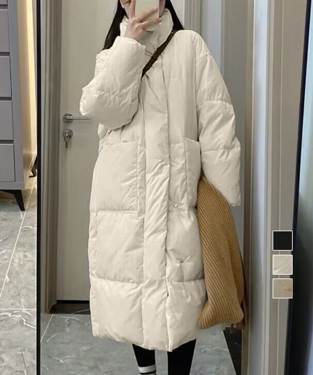 タートルネック 中綿入りロング丈ジャケット暖か防寒コート　レディース　長袖