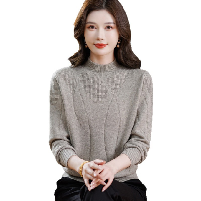 上品ニットセーター タートルネック長袖シャツ 無地編み込み柄