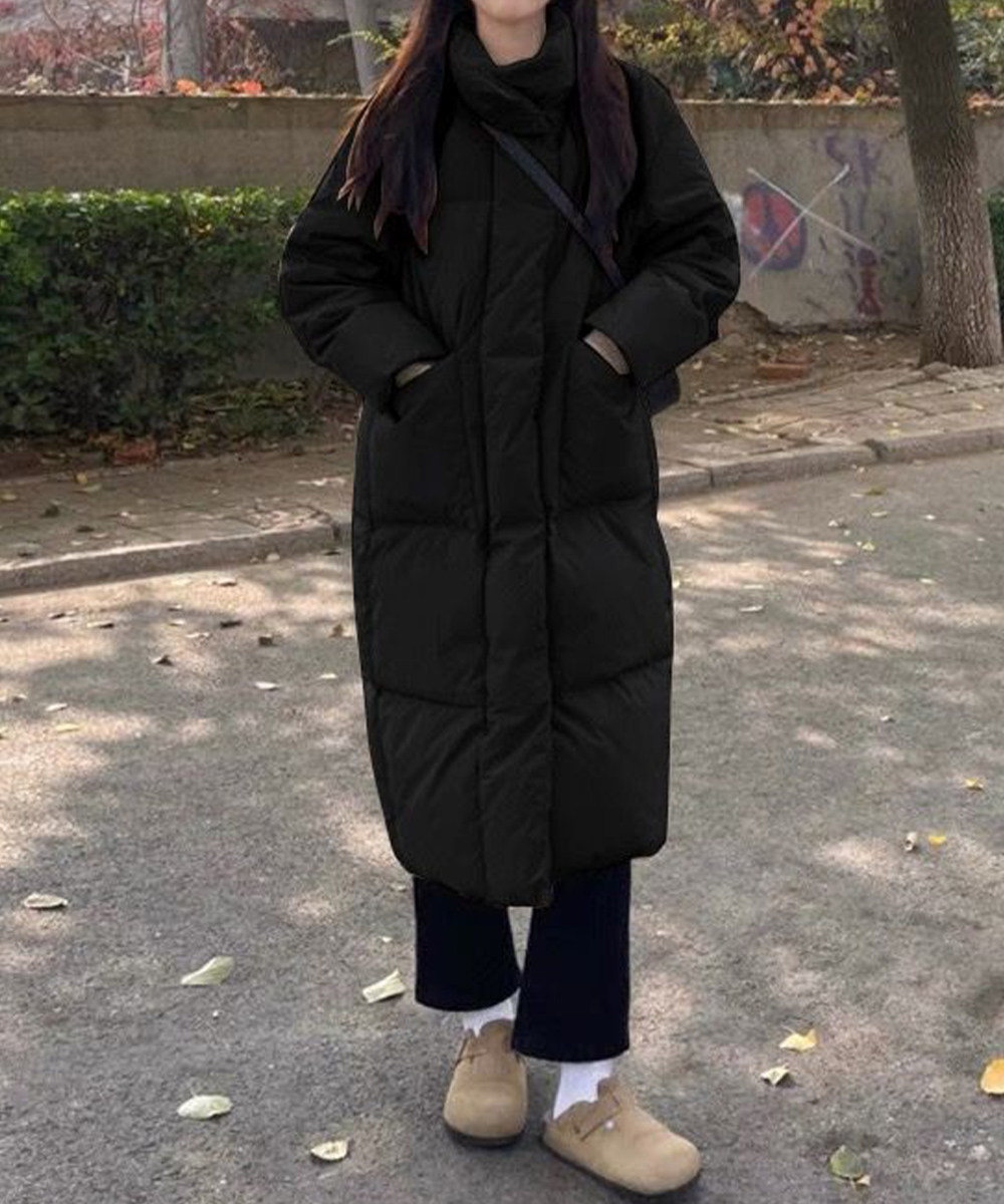 タートルネック 中綿入りロング丈ジャケット暖か防寒コート　レディース　長袖