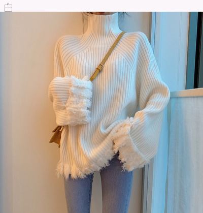 韓国風ストラップ付きタートルネックセーター長袖ニット