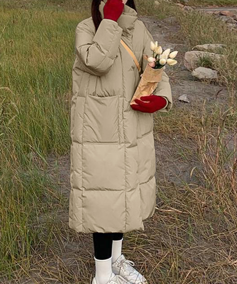 タートルネック 中綿入りロング丈ジャケット暖か防寒コート　レディース　長袖