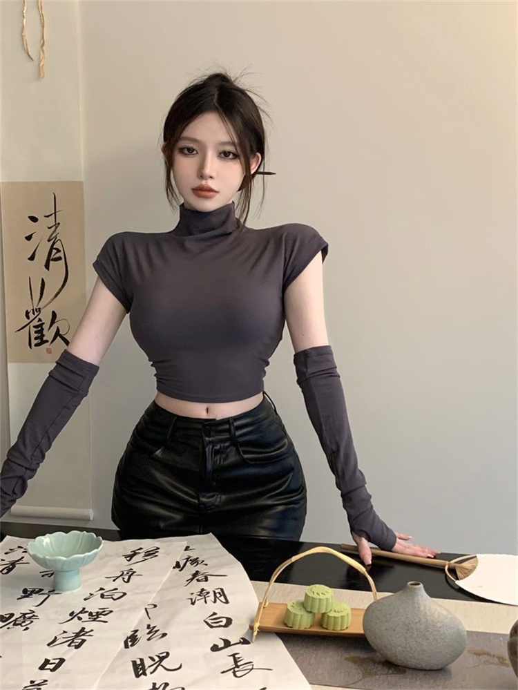 タートルネック 着脱式カフス付き 半袖シャツ