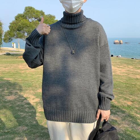 タートルネック メンズ暖か高首セーター無地厚手ゆったり長袖 ぽっちゃり、大きいサイズ対応