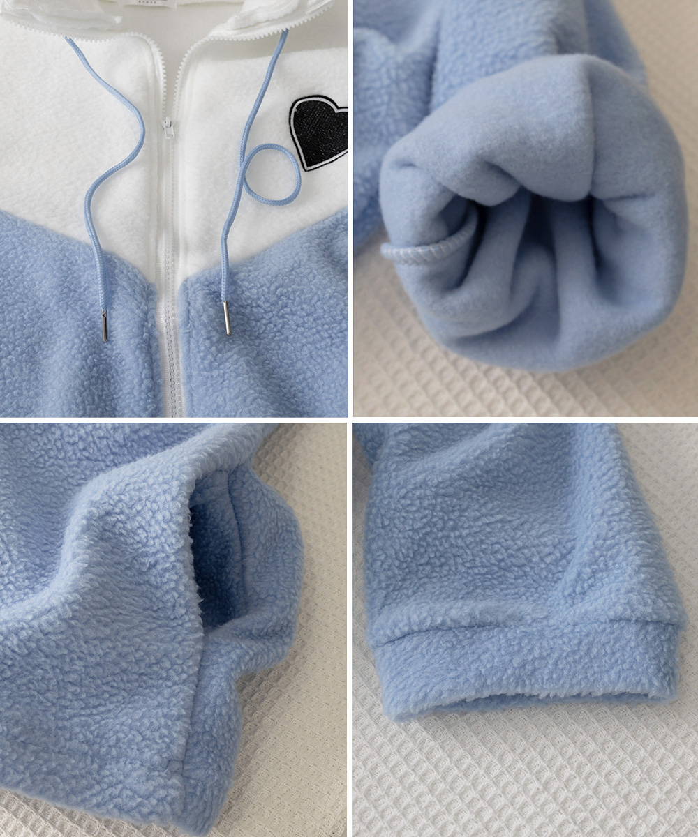 タートルネック 立ち襟ボア配色ジャケット ハート刺繍付き　レディース　長袖