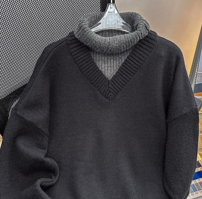 タートルネック メンズ 重ね着風 ニット セーター 保温　秋冬　長袖