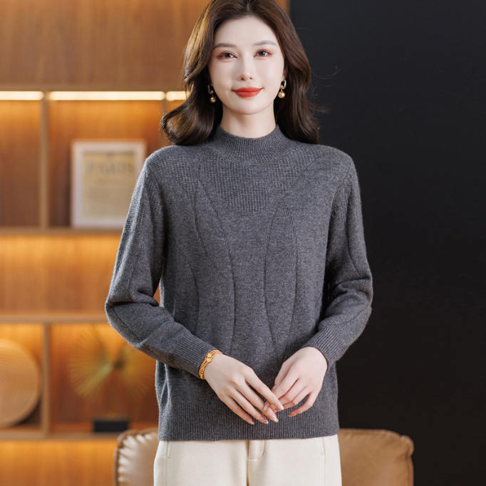 上品ニットセーター タートルネック長袖シャツ 無地編み込み柄