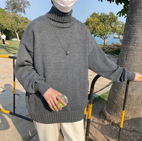 タートルネック メンズ暖か高首セーター無地厚手ゆったり長袖 ぽっちゃり、大きいサイズ対応